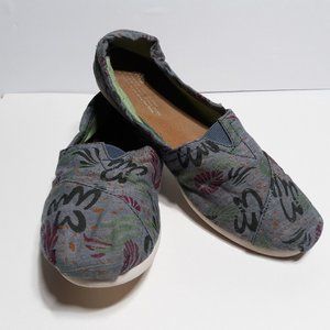 Toms Shoes Womens Classic Casual Slip On Canvas Sz 8 Gray Floral Flower Pattern